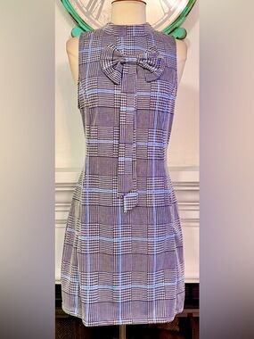 Idania & Camila Vintage Look Sleeveless Plaid Bow Mini Dress